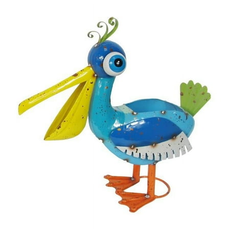 Colorful Enameled Metal Pelican Planter - Blue