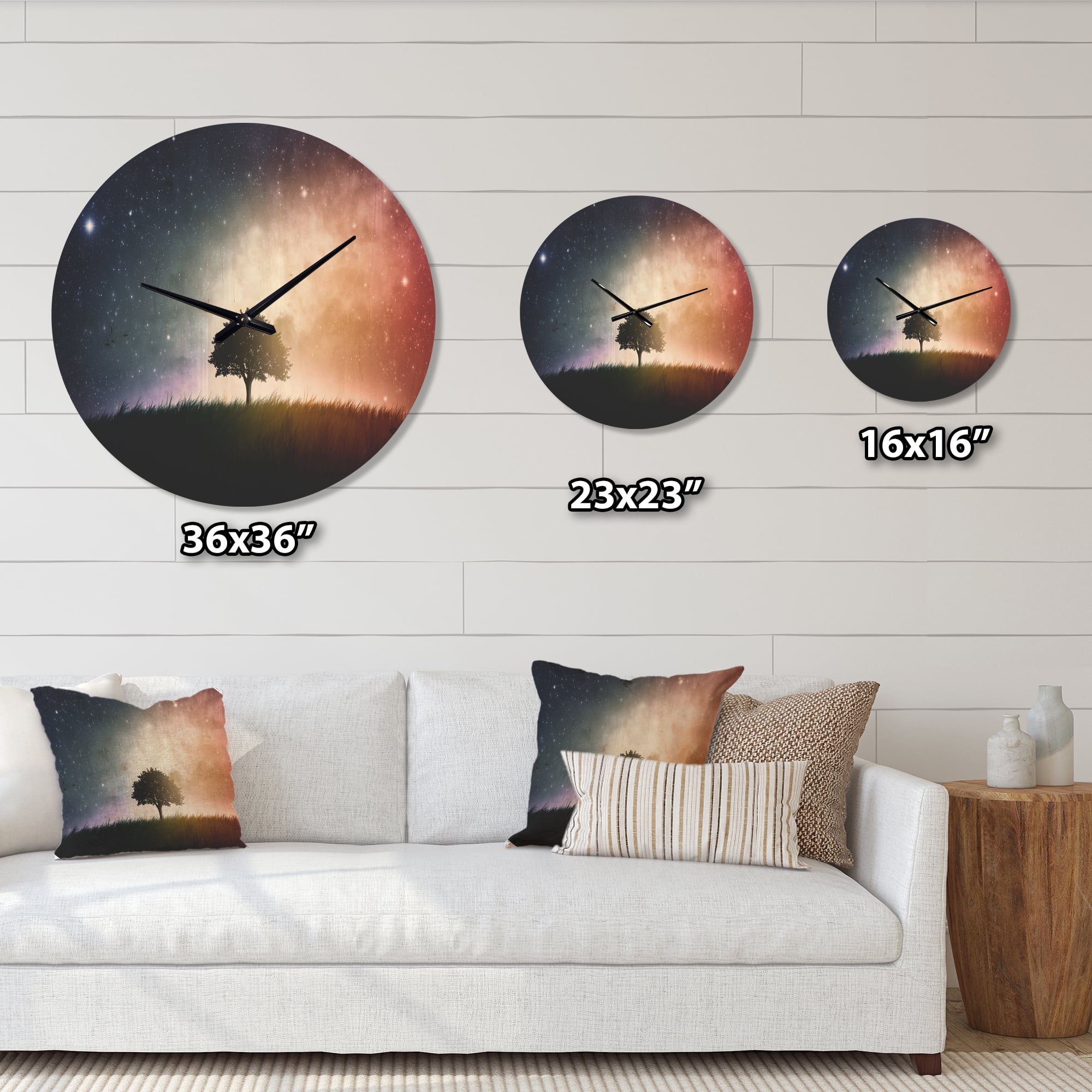 Designart 'Single Tree Space Sky' Farmhouse Wood Wall Clock