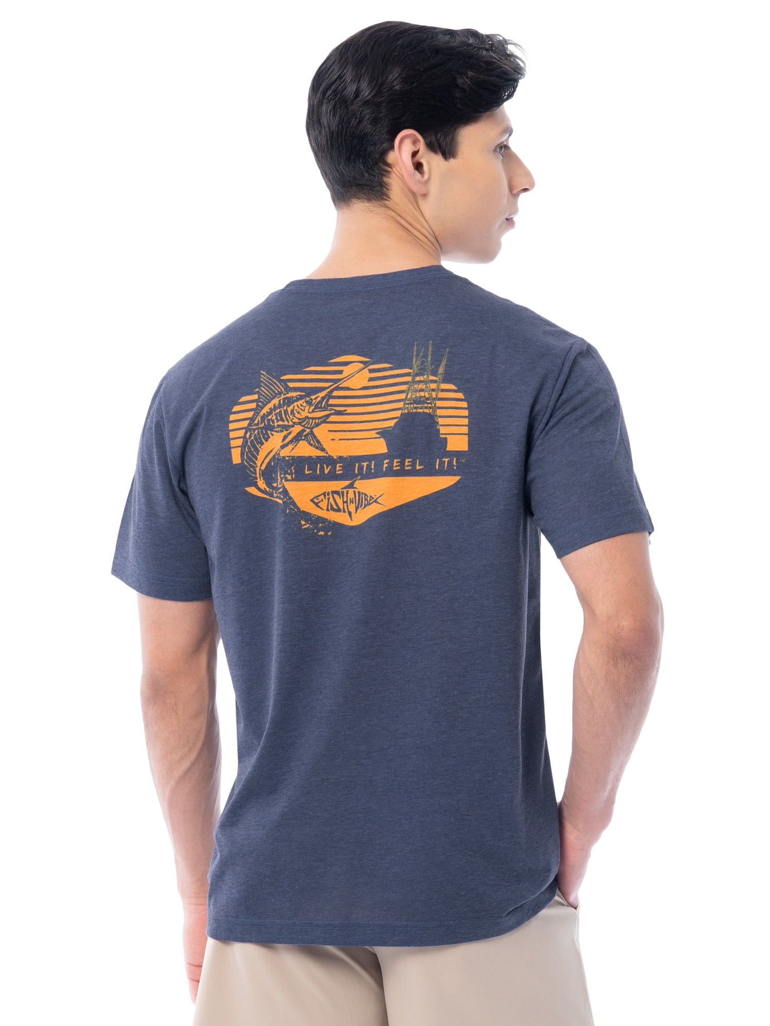Fish N Vibe Men's Short Sleeve Fishing Performance Outdoor Graphic T-Shirt, Crown Blue, 2XL