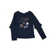 Glitter Graphic Ruffle Sleeve Long Sleeve Tee (Little Girls & Big Girls)