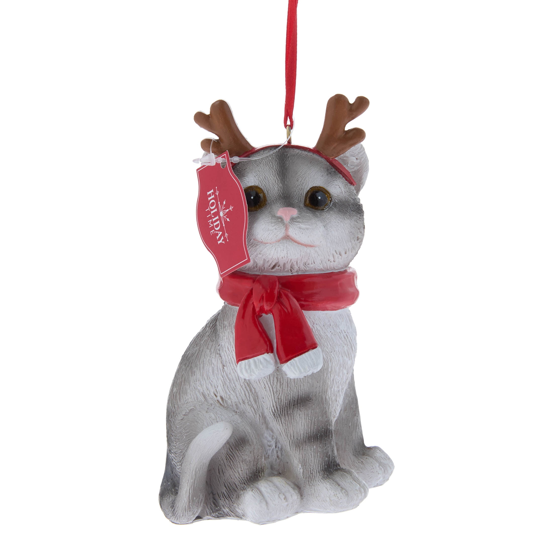 Gray Cat with Antlers Christmas Ornament, 5", by Holiday Time