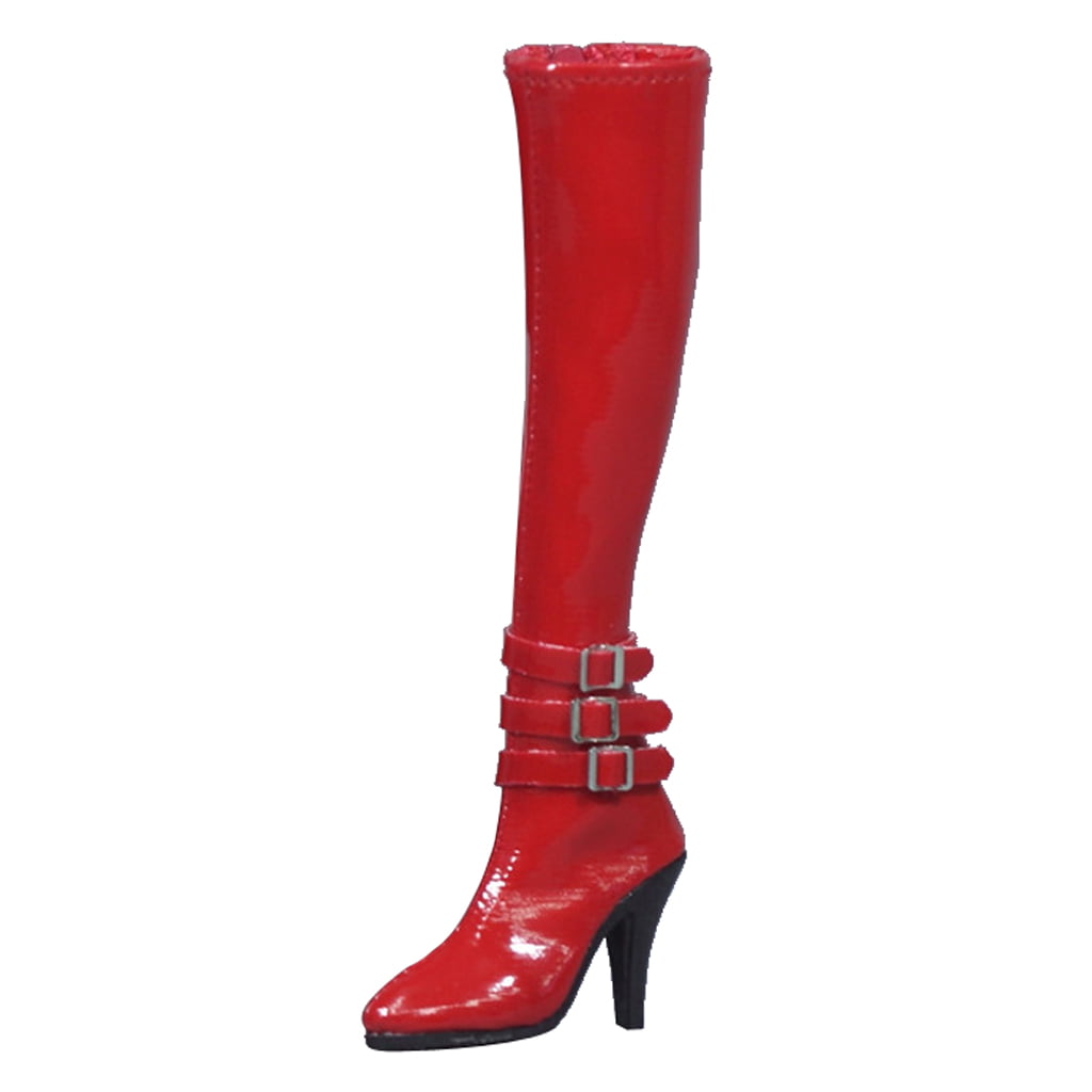 1:6 Female High Heels Shoes Red Zip Long Boots for 12'' Action Figure Toy 