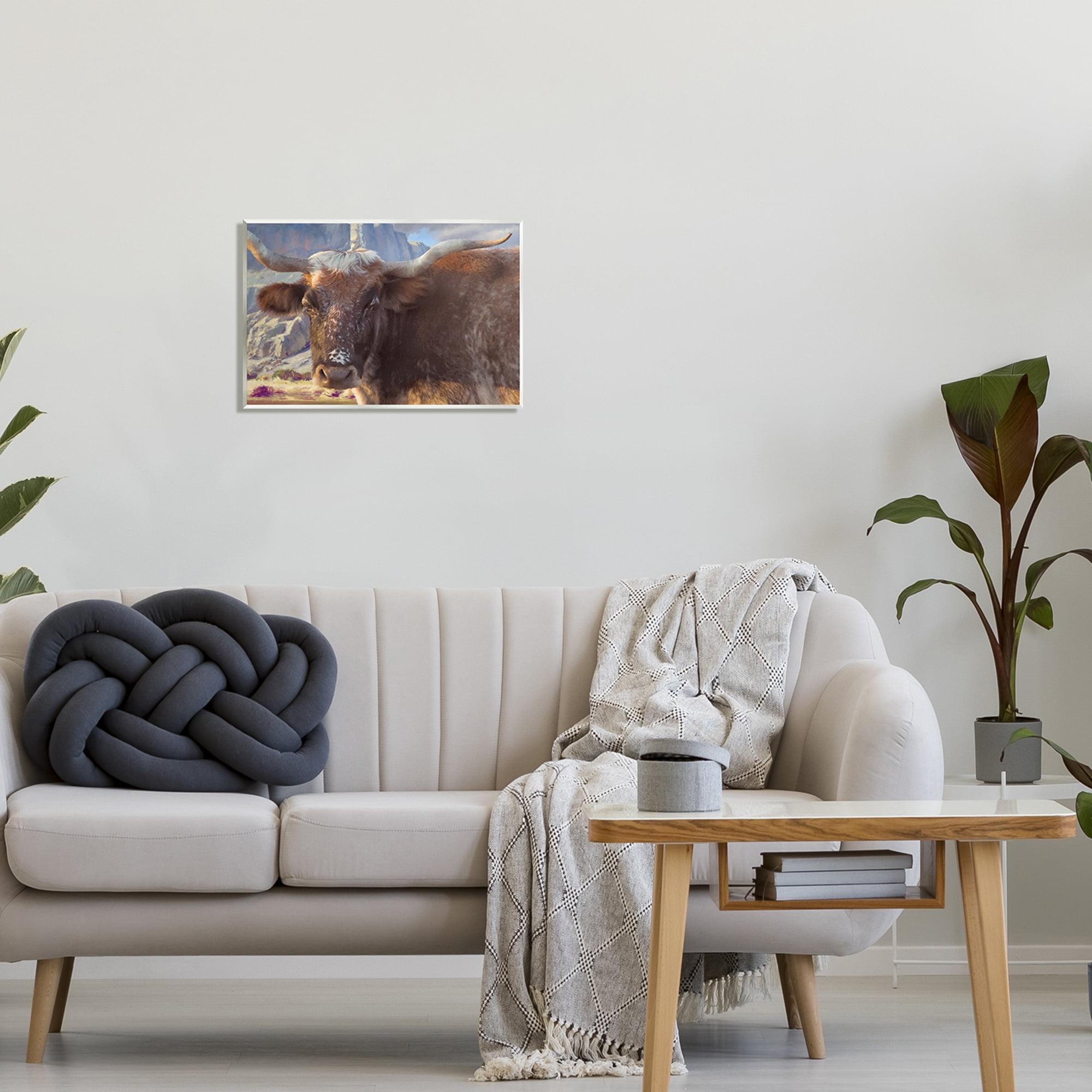 Stupell Longhorn Cattle Rural Mountains Animals & Insects Painting Wall Plaque Unframed Art Print Wall Art