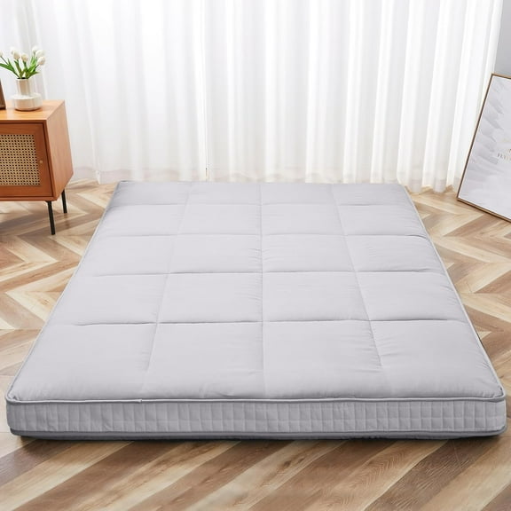 Queen Size Futon Mattress - Extra Thick Foldable Japanese Floor Mattress - Memory Foam Sleeping Pad for Adults - Tatami Mat Suitable for Camping & Guest - Gray