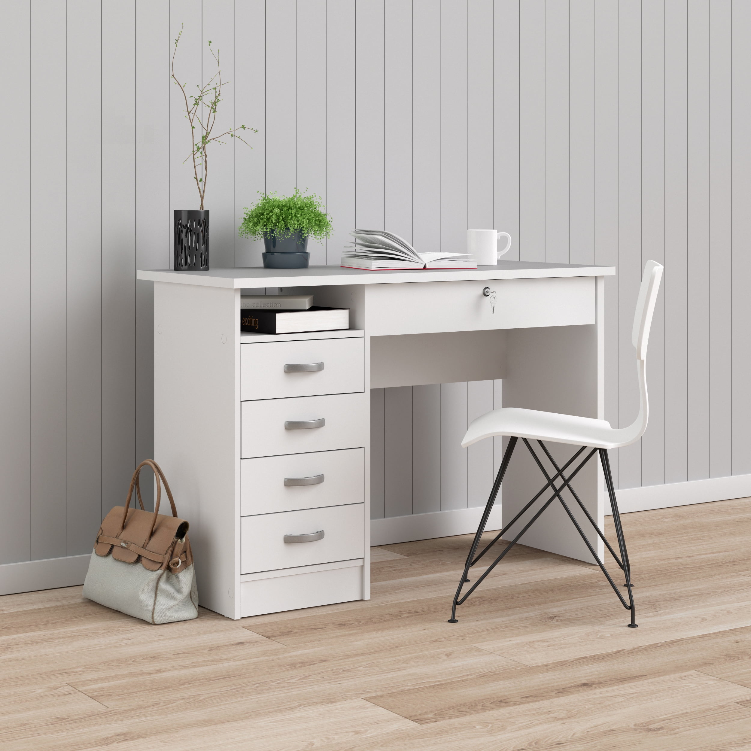 Tvilum Walden 5 Drawer Office Desk with 1 Locking Drawer for Adults, White