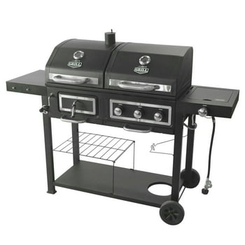 Gril combiné à gaz et à charbon de bois à 3 brûleurs Expert Grill, noir avec acier inoxydable, GBC1793WC-C