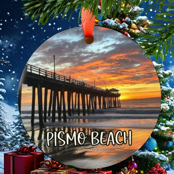 Pismo Beach CA Christmas Ornament, Ceramic, Acrylic - Pacific Islands Travel Souvenir, Tree Hanging, Vacation Keepsake 2025, Wanderlust Gift, Collectible