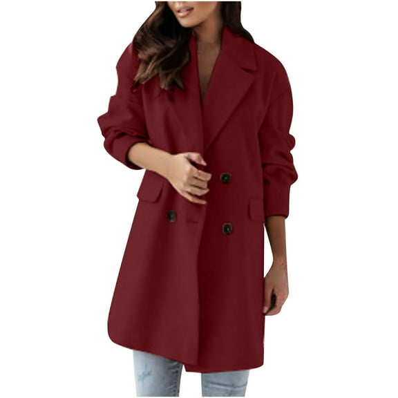 IROINNID Women's Trench Coat Long Sleeve Solid Color Notch Lapel Outwear, Leisure Coat Outwear