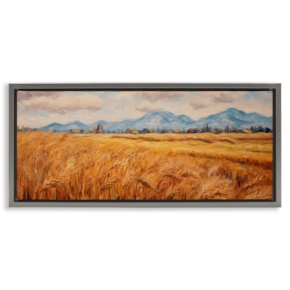 Stupell Industries Southwestern Country Wheat & Mountains Gray Floating Frame Canvas Art, 31 x 14, by Gina Kelly