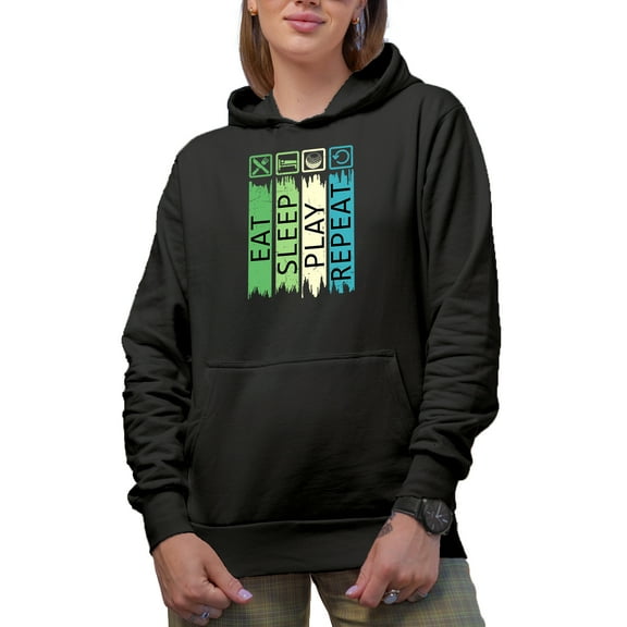 Distressed Eat, Sleep, Play, Repeat, Golf Player, Golfing or Golfer Themed Merch Gift, Black Hooded Sweatshirt or Hoodie, Small
