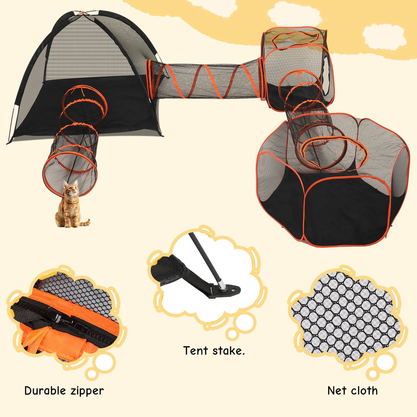 UBesGoo Outdoor 6-in-1 Cat Tunnel & Play Tent - Fun Enclosures Linked with  Zipper Doors, Breathable Mesh Stays Cool