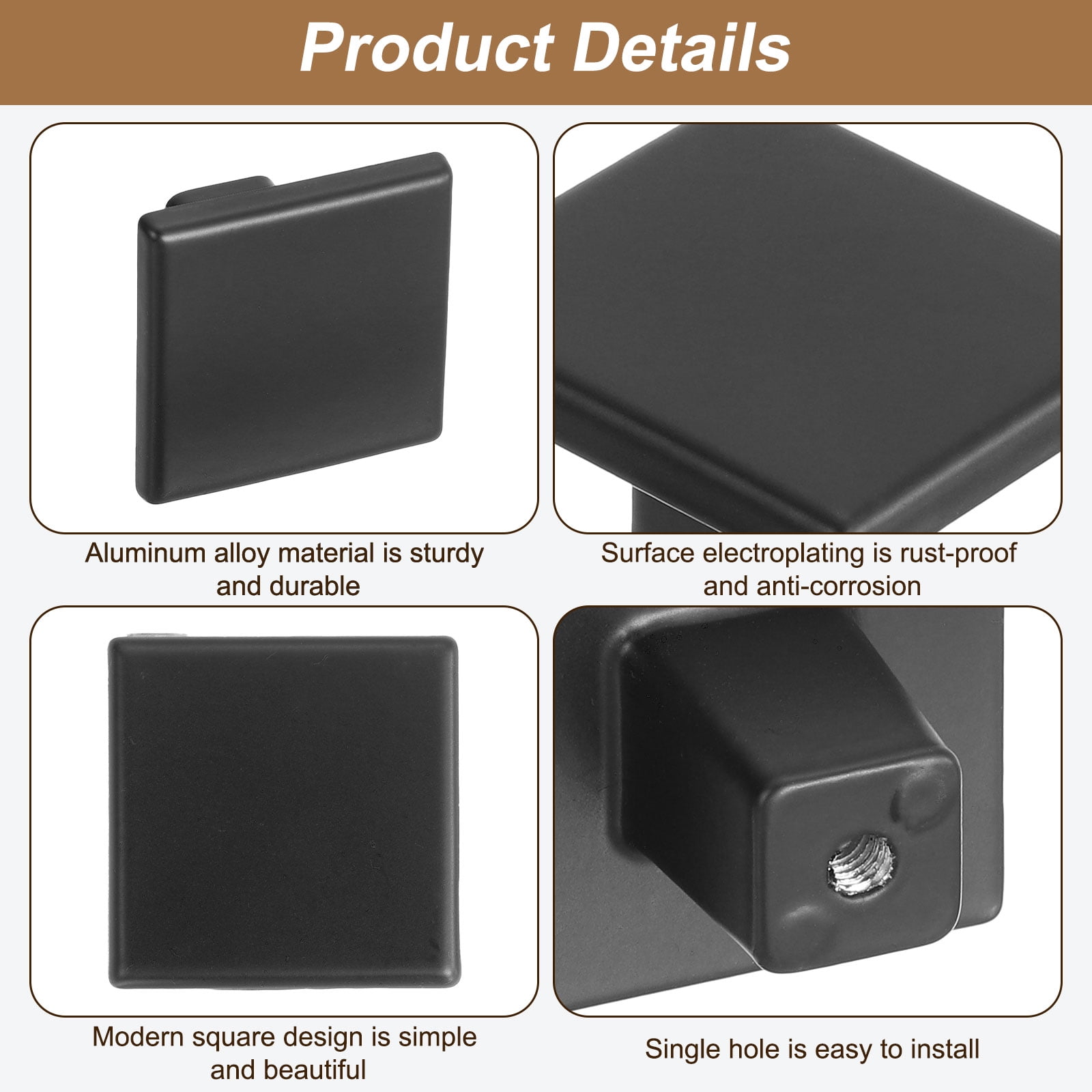 Uxcell 5 Pack Square Cabinet Knobs, 1.2 Inch Square Kitchen Cabinet Knob Aluminum Alloy Solid Drawer Knob Handle Pulls for Kitchen Cabinets Bedroom Dresser Wardrobe, Black