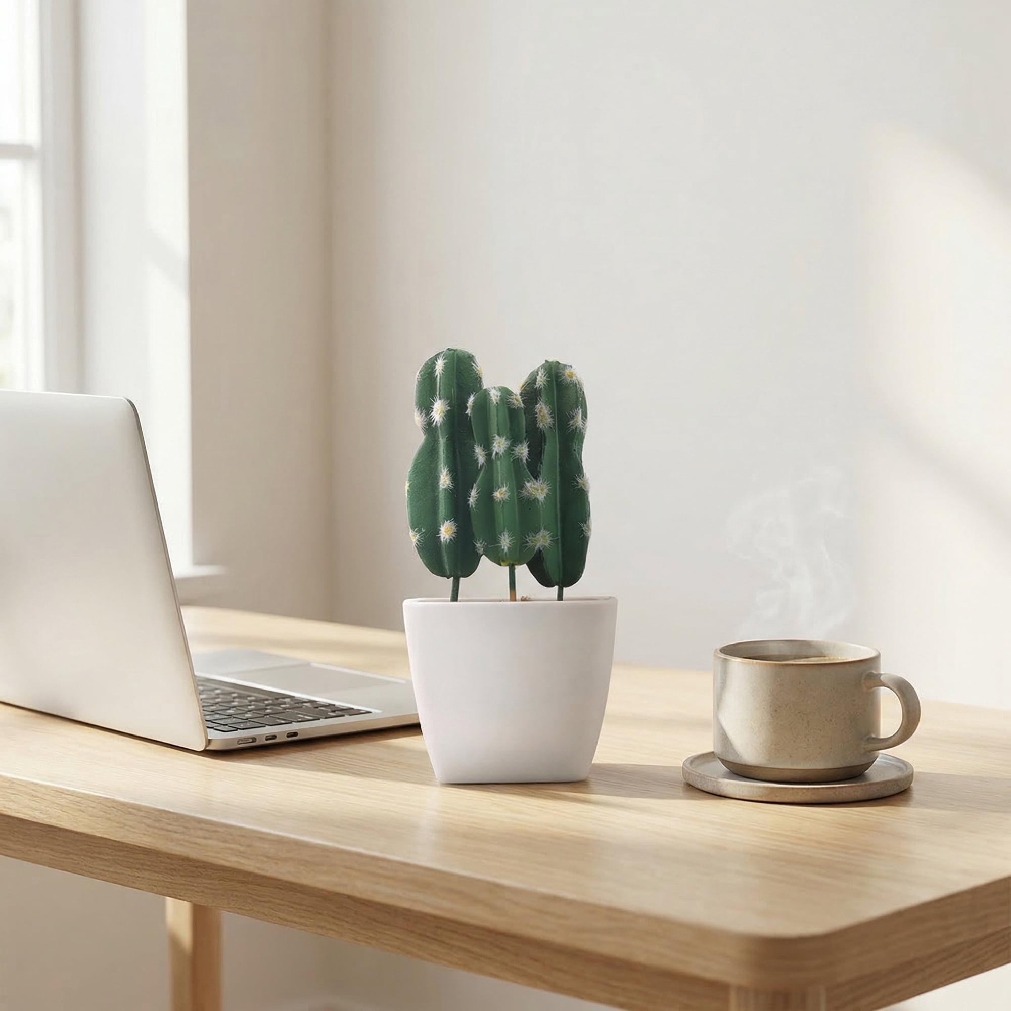 Unique Bargains Artificial Cactus Plant Pot Sturdy Cactus 3.5"L x 3.5"W x 6.3"H