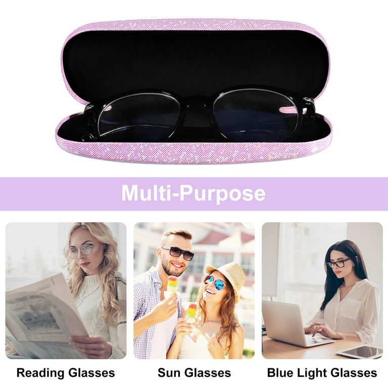 Springcorner 2pcs Glitter Hard Shell Eyeglasses Case, PU Leather