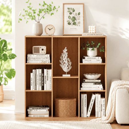 Anhdah 8 Cube Storage Organizer, Cube Bookcase Closed Back Panel Bedroom, Living Room, Home Office, Closet Bookshelves Natural Oak