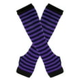 thumbnail image 1 of Zhuge Guantes largos sin dedos a rayas para mujer, calentadores de brazos tejidos de invierno para punk rock, cosplay, gótico y fiestas navideñas, color negro y morado oscuro, 1 of 4