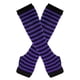 thumbnail image 1 of Zhuge Guantes largos sin dedos a rayas para mujer, calentadores de brazos tejidos de invierno para punk rock, cosplay, gótico y fiestas navideñas, color negro y morado oscuro, 1 of 4