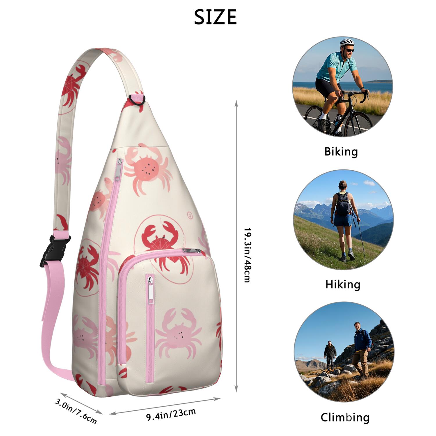 Stylish Chest Sling Bag Marine Adorable Crab Crossbody Shoulder Backpack Adjustable Lightweight Travel Hiking Casual Daypack for Women Men
