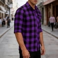 thumbnail image 7 of JTSRKL Mens Plaid 3/4 Sleeve Shirts Turn Down Button Front Lightweight Classic Daily Tees Stretchy Soft Summer Casual Business Daily Tops, 7 of 7