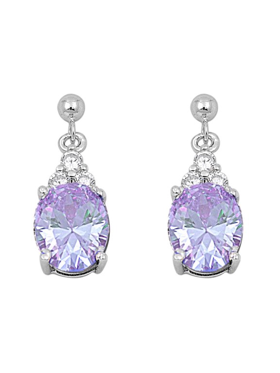 Oval Dangle Lavender Cubic Zirconia Earringss Sterling Silver