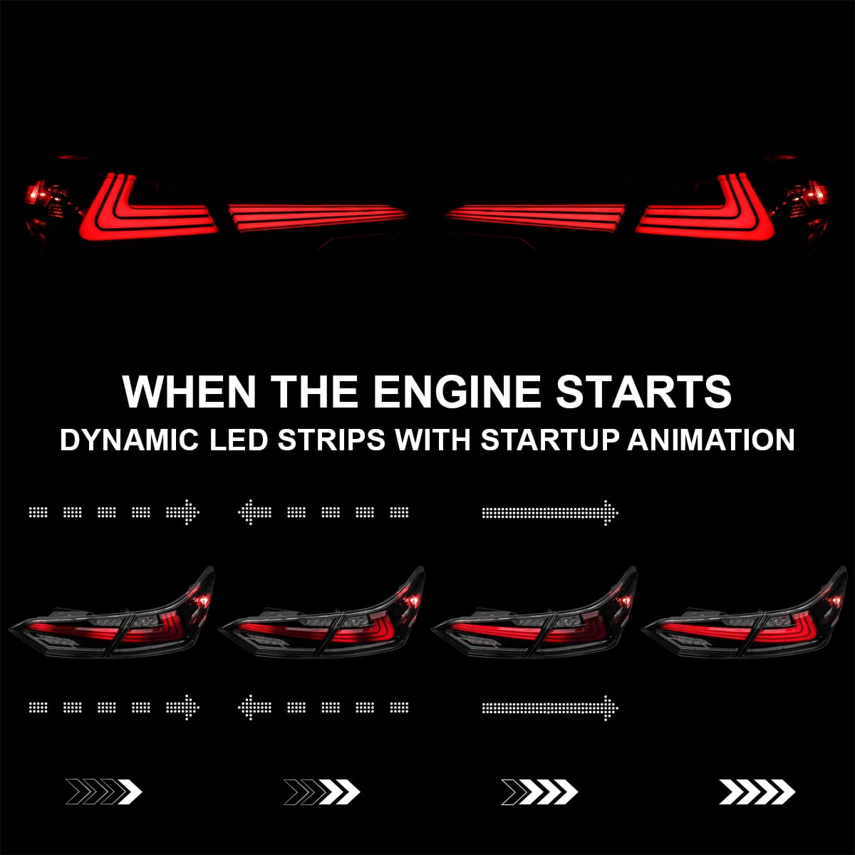 Spec-D Tuning Jet Black Sequential Tail Lights w/ LED Turn Signal and Startup Animation Compatible with 2018-2022 Toyota Camry, Left + Right Pair Assembly
