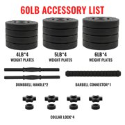 Fitvids 2-in-1 Adjustable Dumbbells, 60 lb Weights With Connector, Black