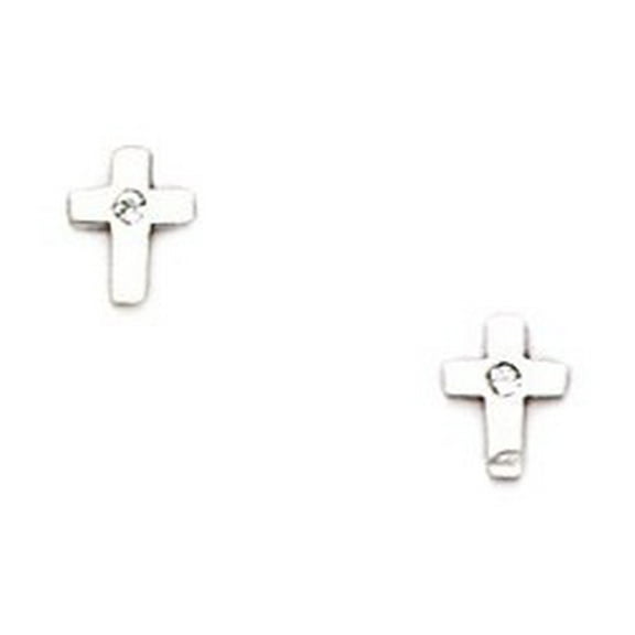 14k White Gold Cubic Zirconia Small Cross Screw-Back Earrings - Measures 6x4mm