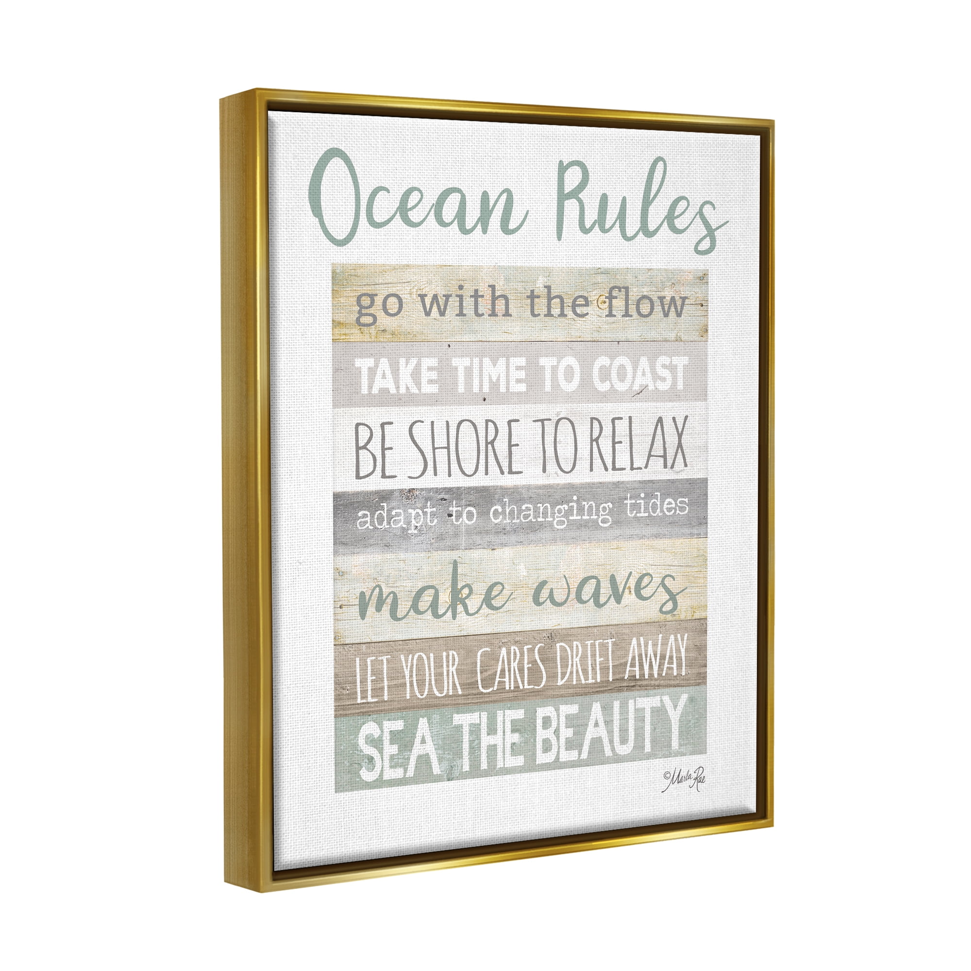 Stupell Industries Ocean Rules Rustic List Typography Painting Gold Floater Framed Art Print Wall Art, 25 x 31