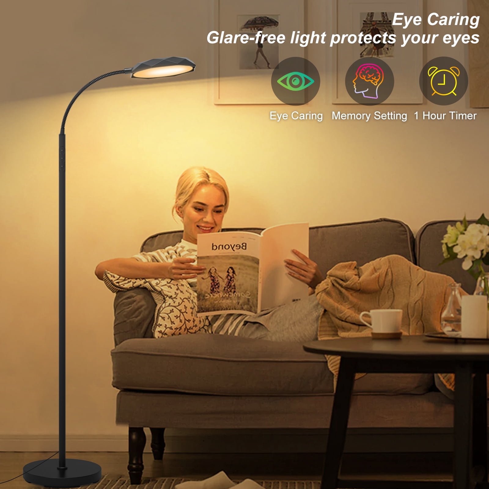Floor Lamp, 18w 1800lm Super Bright Led Floor Lamps for Living Room,Stepless Dimmable Modern Floor Lamp 2700k-6500k, Reading Standing Tall Floor Lamps for Bedroom Office