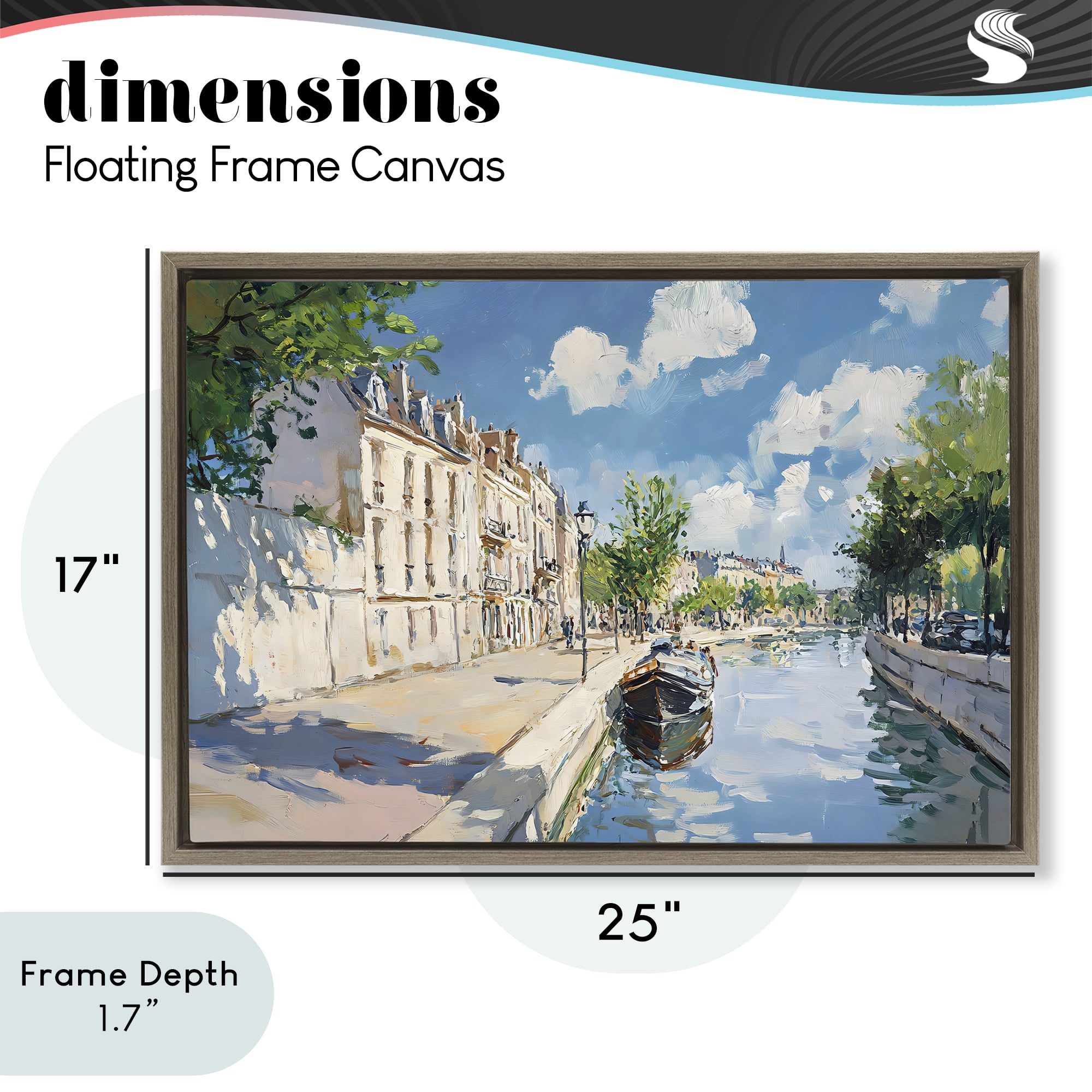 Stupell Industries Boat in Canal Summer Reflection Brown Framed Floater Canvas Wall Art, design by Creative Studio