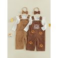thumbnail image 3 of RUINIXCW Baby Girl Thanksgiving Outfits Ribbed Long Sleeve Romper Embroidered Corduroy Overall Pants and Bow Headband 3 Piece Fall Set, 3 of 8