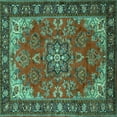 thumbnail image 1 of Ahgly Company Indoor Square Medallion Turquoise Blue Traditional Area Rugs, 8' Square, 1 of 4