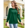 thumbnail image 3 of JYLFC Women Casual Long Sleeve Shirts with Pockets Crew Neck Sweatshirt with Pockets Loose Soft Lightweight Tunic Tops Army Green L, 3 of 7