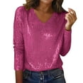 thumbnail image 2 of Women Sequin Tops Women Long Sleeve Glitter Sparkly Shirts V Neck Blouses Tops Dressy Date Night Party Holiday Outfits Blouses, 2 of 6