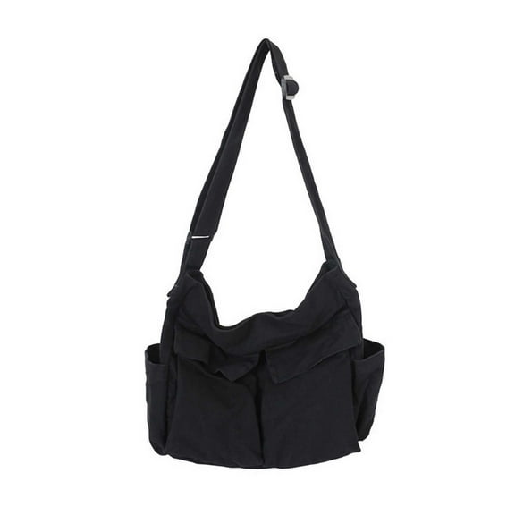 Canvas Messenger Bag Large Hobo Crossbody Bag with Pockets Shoulder Tote Bag Black 35*14CM