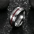 thumbnail image 4 of Tioneer Tungsten Carbide Silver Wedding Band w/ Blue or Red Cubic Zirconia Eternity Style w/ Step Edges 8mm Ring, 4 of 5