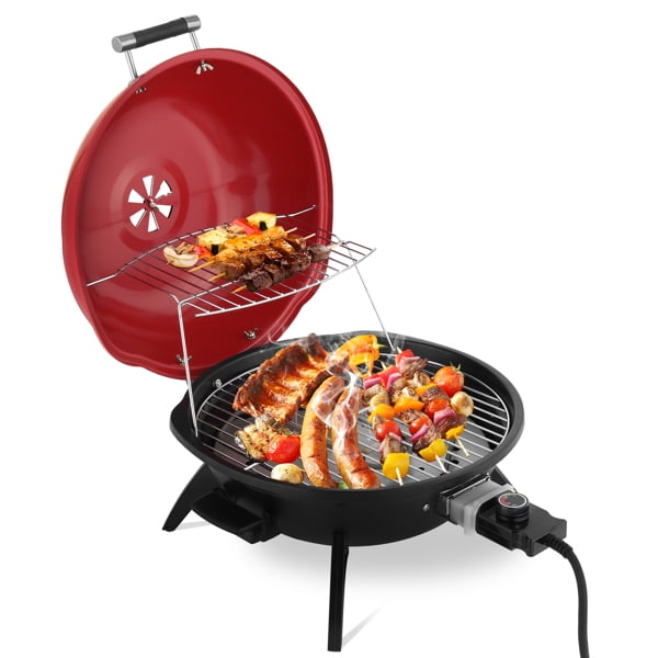 Alvantor 1600W Portable Electric BBQ Grill, Countertop Indoor Outdoor Grill with Warming Rack, Red