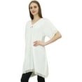 thumbnail image 4 of Bimba Women's White Kimono Sleeve Casual Boho Tunic Blouses Top With Fringes-14, 4 of 5