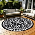 thumbnail image 5 of 8*8ft Round Outdoor Rug Circle Outside Area Rug Boho Reversible Patio Rug Plactic Straw Rug for Patios,Deck,Picnic,Beach,Trailer,Camping,Black&White, 5 of 10