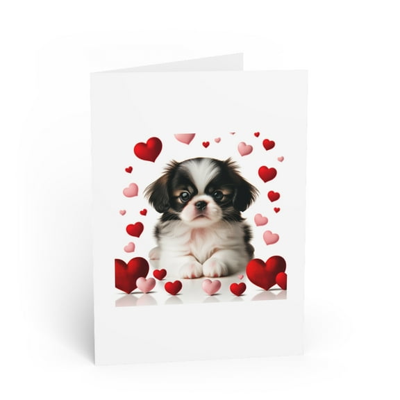 DistinctInk Greeting Card / Note Card - Valentine's Day Japanese Chin Puppy - PACK of 1