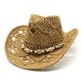 thumbnail image 5 of UJNDER Western Cowboy Hats for Summer Shapeable Straw Sun Hat Hollow Out Design for Men Women Outdoor Activities Casual Wear 01-Khaki, 5 of 7