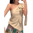 thumbnail image 2 of Women One Shoulder Tops Solid Shirts Loose Tank Top Oat Rice S, 2 of 9