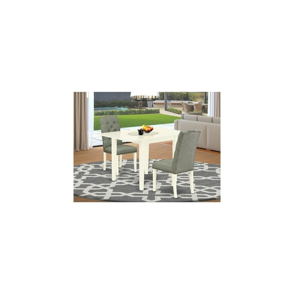 3-Pc Rectangular Dinette Set - Linen White Table & 2 Chairs - Drop Leaf Kitchen Dining Set