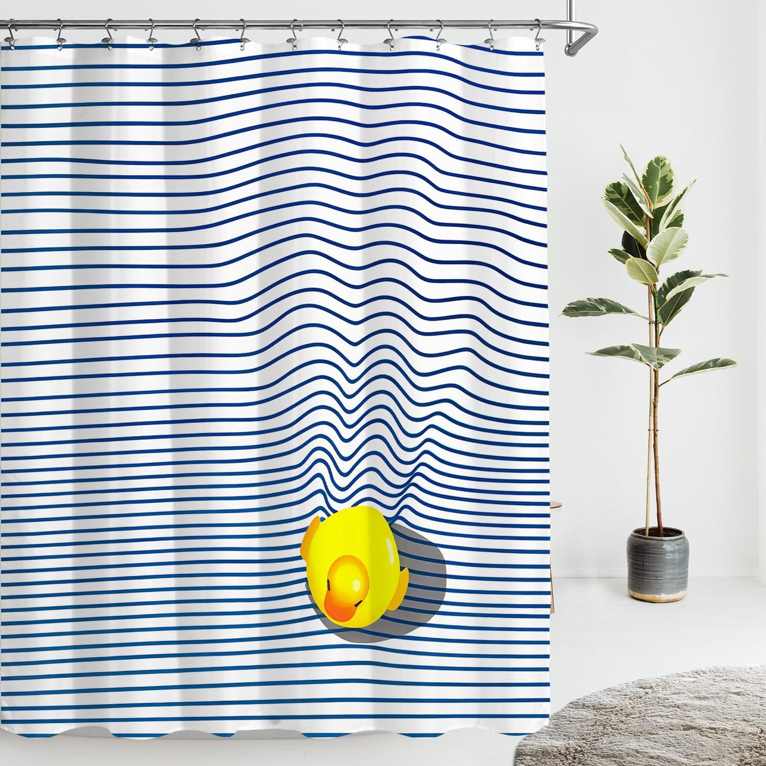 Funny Duck Shower Curtain Yellow Rubber Ducky Bathroom Curtains Cute Animal Bathroom Decor for Kids 72Wx72H Waterproof Polyester
