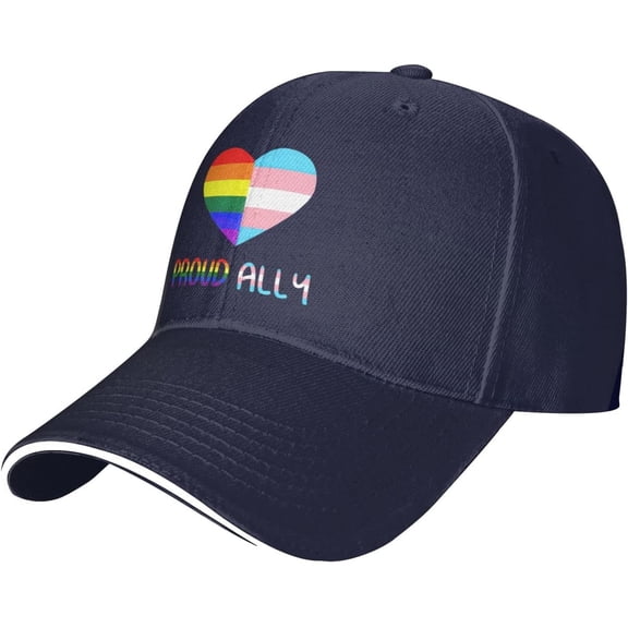 Proud Ally LGBT Rainbow Heart Gay Baseball Cap Men Ponytail Hat Women Dad Hat Sun Hat Adjustable Trucker Hat Black