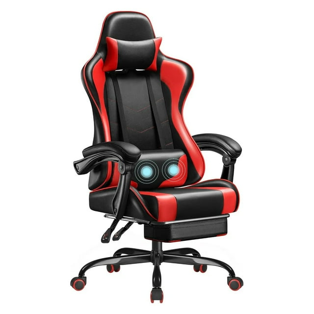 Achilles Hero Elite Pro Gaming Chair, Computer Chair with Footrest and Lumbar Support, Height Adjustable Gaming Chair with 360°-Swivel Seat and Headrest, Red
