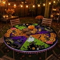 thumbnail image 6 of Halloween Round Elastic Fleece Tablecloth, Halloween Themed Printed, 1 Piece Circular Spooky Pattern Table Cover, for Halloween Party Indoor Outdoor Dining Decoration, 6 of 7