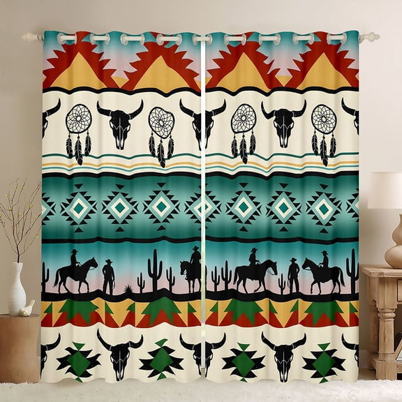 Erosebridal Bohemian Aztec Dreamcatcher Black Out Curtains, Western Cowboy Curtains Pack of 2 (42x63 Each)