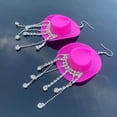 2023-new-jewelry-shiny-tassel-pink-cowboy-hat-earrings-western-cowboy