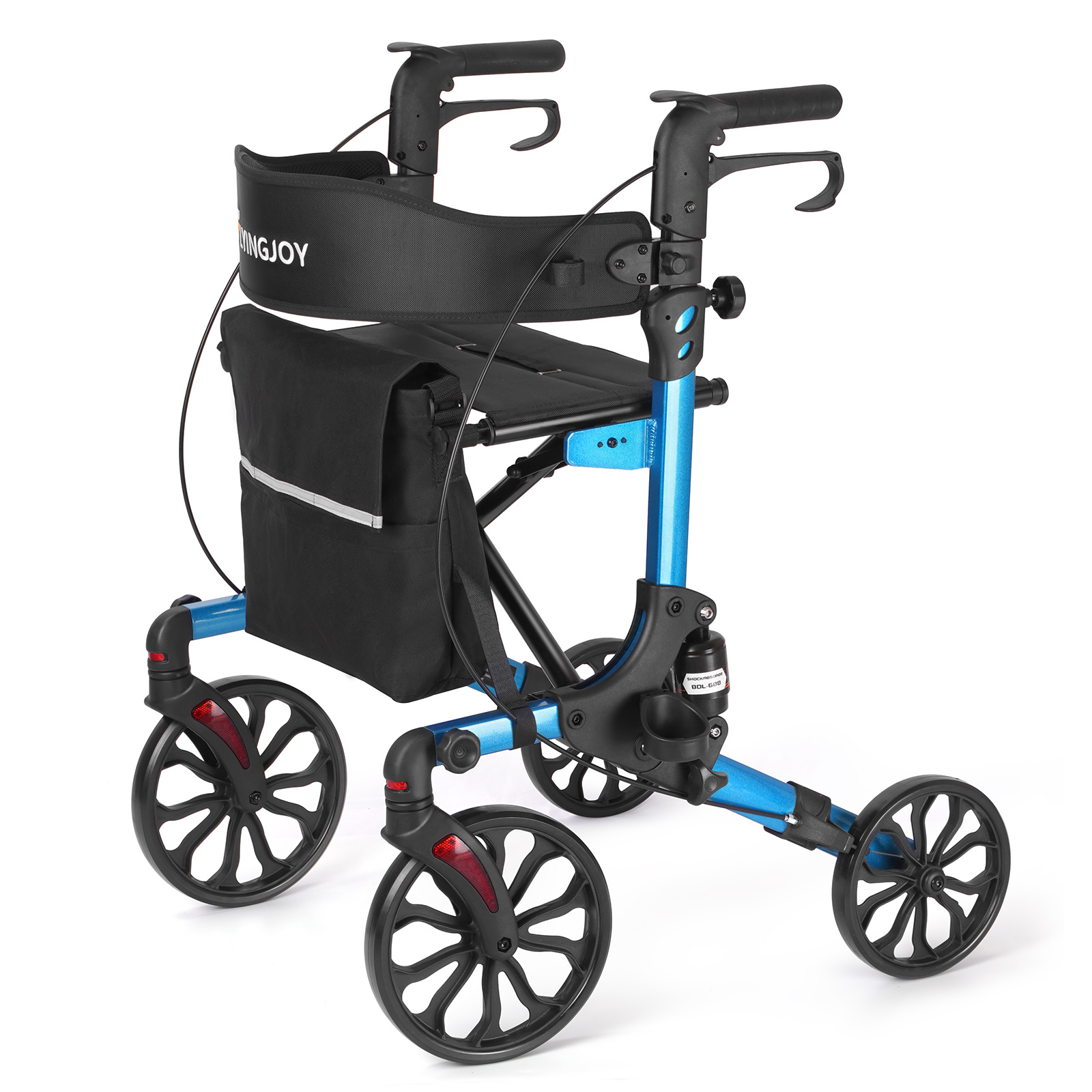 FlyingJoy Rollator Walker with Seat, Bag, and Locking Brakes Support Up 300LBS (Blue)